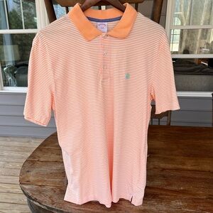 Brooks Brothers Short Sleeve Polo Shirt Peachy Orange White Stripes Cotton L